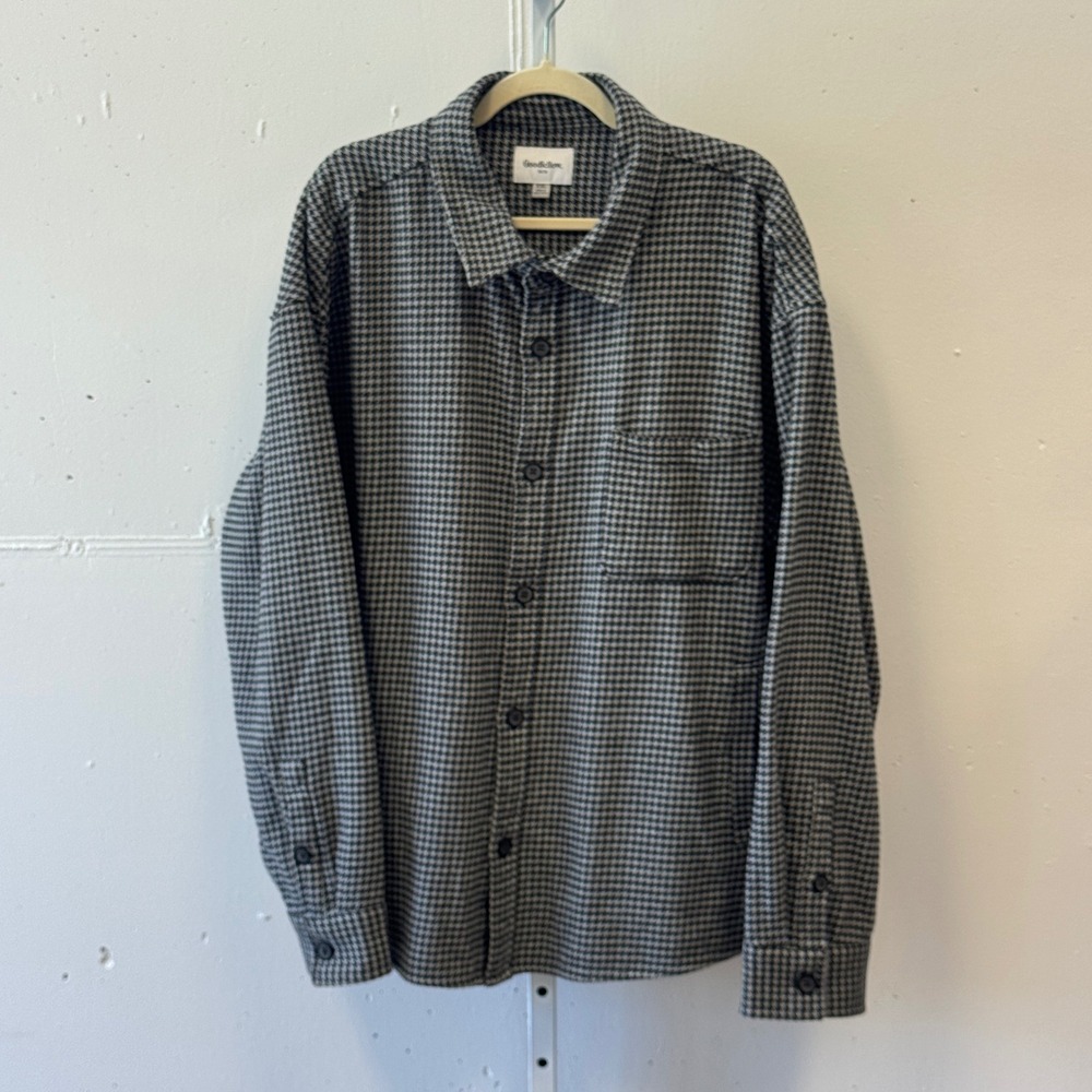 Goodfellow & Co Mens XXL Houndstooth Cotton Button Down Shirt Shacket Casual